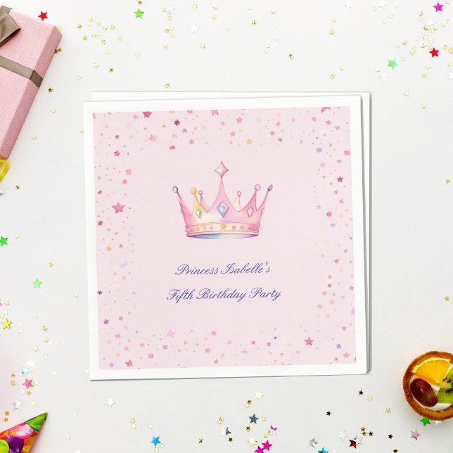Princess Crown Pastel Pink Little Girl Birthday Napkin (Creator Uploaded)