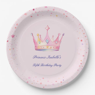 Princess Crown Pastel Pink Little Girl Birthday Paper Plate