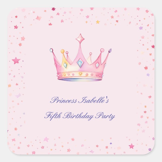Princess Crown Pastel Pink Little Girl Birthday Square Sticker (Front)