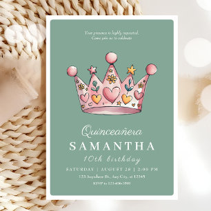 Princess Crown Pink 10th Girl Birthday Invitation