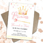 Princess Crown Pink 3rd Girl Birthday  Invitation<br><div class="desc">Cute watercolor Princess Crown with wand Birthday watercolor artwork.  Children's Princess birthday theme. Easy to personalise. Also available as a digital download!</div>