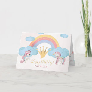 Princess crown pink and gold girls happy birthday card