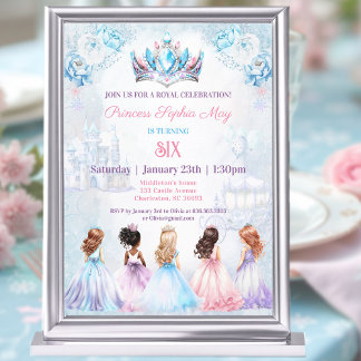 Princess Crown Pink Blue Purple Winter Birthday Invitation
