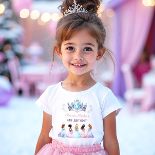 Princess Crown Pink Blue Winter Girl Birthday T-Shirt