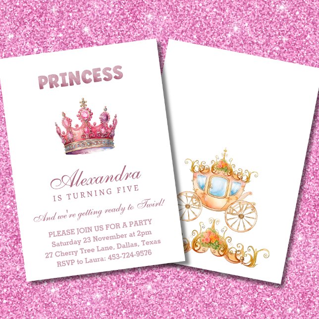 Princess Crown Pink Glitter Fairytale Birthday Invitation (Creator Uploaded)