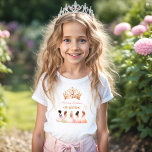 Princess Crown Pink Gold Floral Girl Birthday T-Shirt<br><div class="desc">Princess Birthday party t-shirt adorned with a pink and gold crown,  balloons,  and adorable little princesses in pastel dresses. Easily personalise the text. Perfect for any Birthday of a little girl. - Kate Eden Art</div>