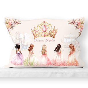 Princess Crown Pink Gold Floral Girl Name Lumbar Cushion