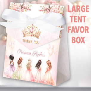 Princess Crown Pink Gold Girl Birthday Large Tent Favour Box