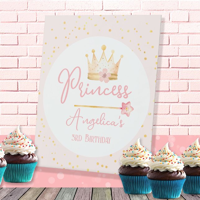 Princess Crown Pink Little Girl Birthday  Pedestal Sign (Creator Uploaded)