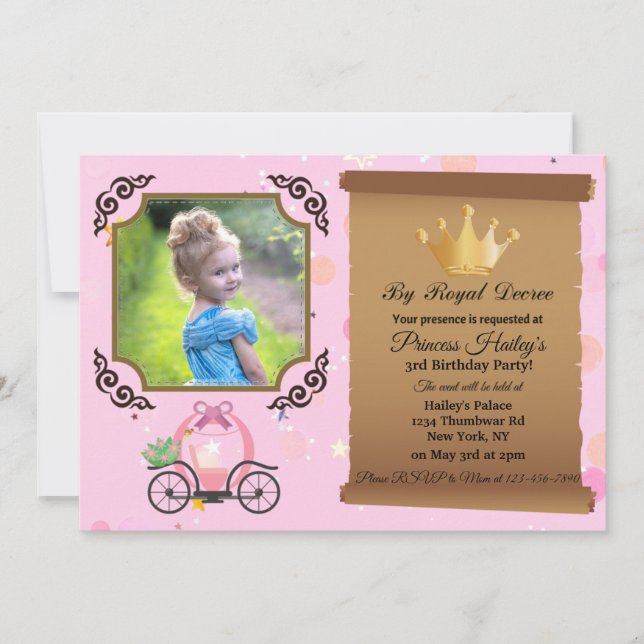 Princess Crown Pink Photo Birthday Invitation (Front)