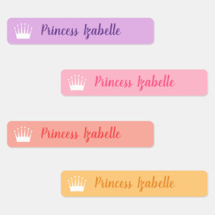 Princess Crown Purple Pink Peach Yellow Name
