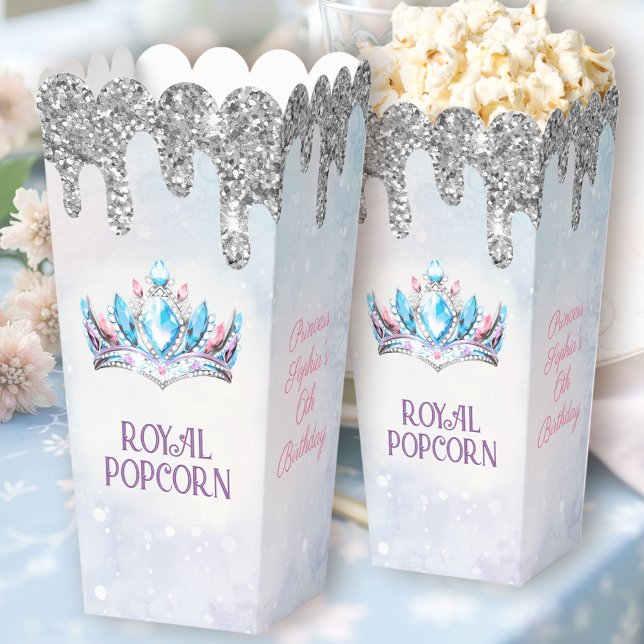 Princess Crown Silver Glitter Birthday Popcorn Favour Box (Princess Crown Silver Glitter Birthday Popcorn Favor Boxes)