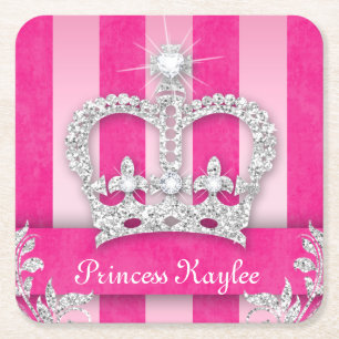 Princess Crown Sweet 16 Quinceanera Stripe Coaster