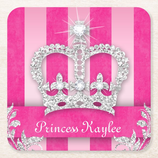 Princess Crown Sweet 16 Quinceanera Stripe Coaster (Front)