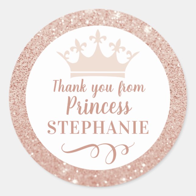 Princess Crown Thank You Party Favour Classic Round Sticker (Front)