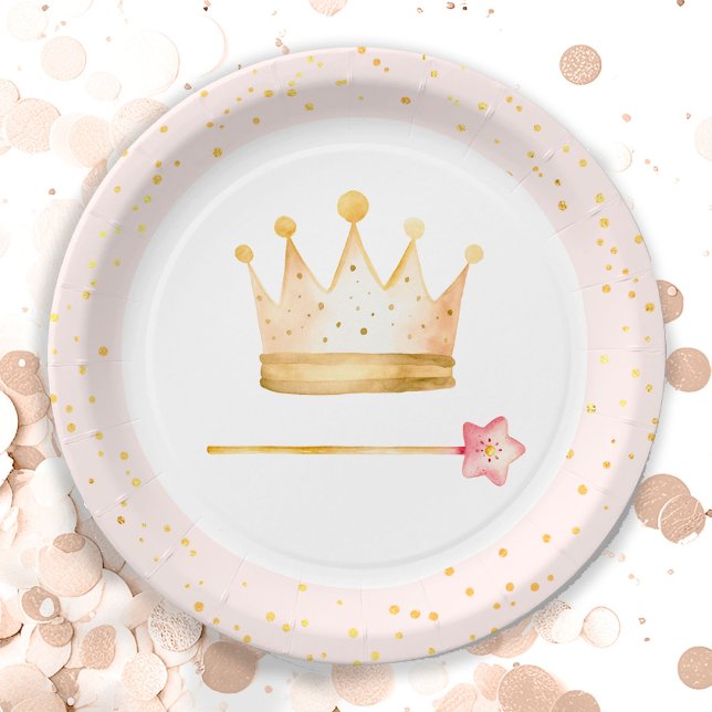 Princess Crown Wand Pink Little Girl Birthday  Paper Plate (Creator Uploaded)