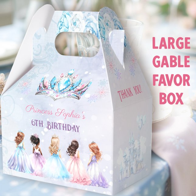 Princess Crown Winter Purple Girl Birthday Large Favour Box (Winter Princess Large Gable Favor Boxes - You can choose from 3 sizes of these gable favor boxes)