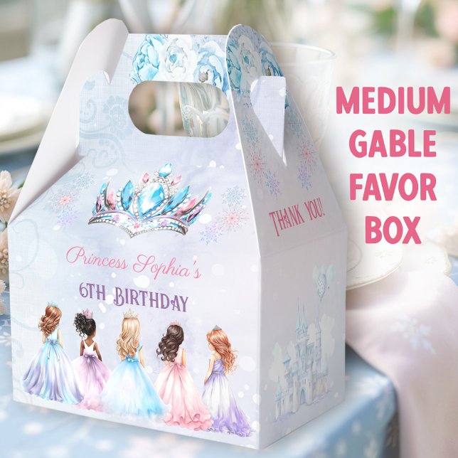 Princess Crown Winter Purple Girl Birthday Medium Favour Box (Winter Princess Medium Gable Favor Boxes - You can choose from 3 sizes of these gable favor boxes)
