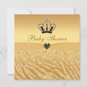 Princess Crown & Zebra Glitter Print Baby Shower Invitation