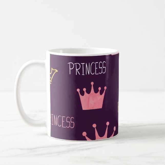Princess crowns: watercolor glitter pattern. coffee mug (Left)