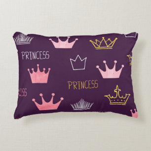 Princess crowns: watercolor glitter pattern. decorative cushion