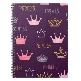 Princess crowns: watercolor glitter pattern. notebook