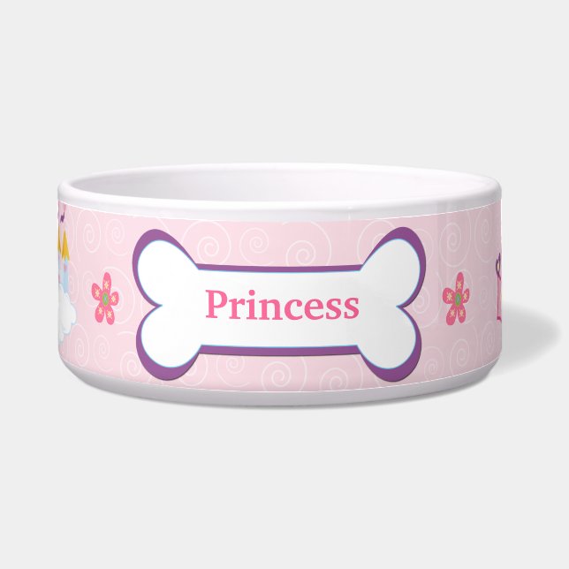 Princess Custom Pet Dog Food Bowl - Pink (Front)