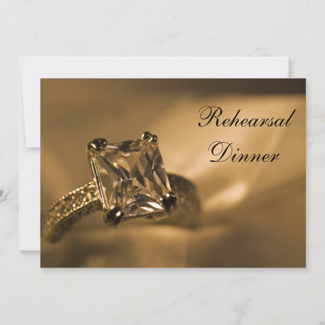 Princess Cut Diamond Ring Wedding Rehearsal Dinner Invitation (Front)