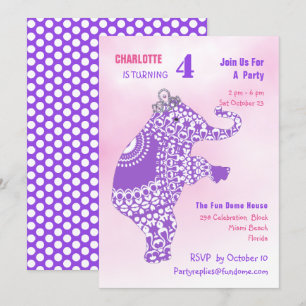 Princess Cute Elephant Girls Birthday Party Invitation