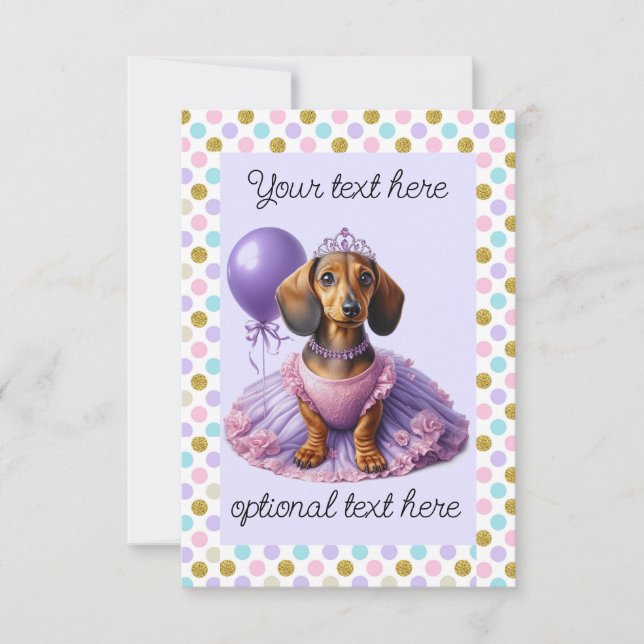 Princess Dachshund Party Invitation (Front)