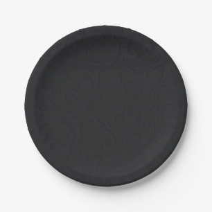 Princess Damask Black Elegant Storybook Wedding Paper Plate