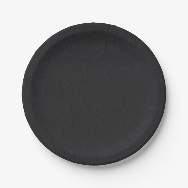 Princess Damask Black Elegant Storybook Wedding Paper Plate (Front)