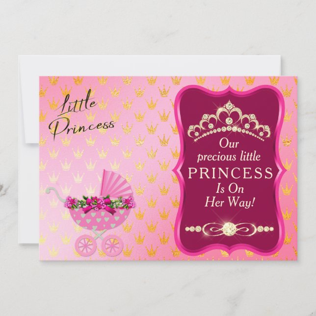  Princess Diamond Gold Tiara Pink Baby Shower Invitation (Front)