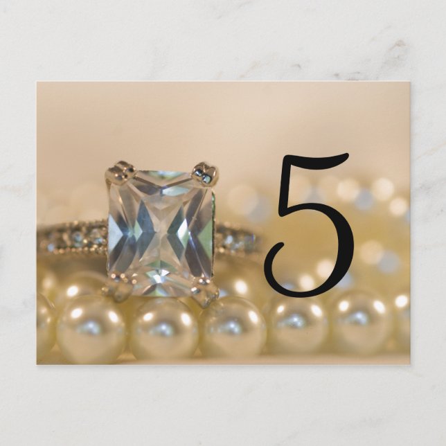 Princess Diamond Ring Pearls Wedding Table Numbers Postcard (Front)