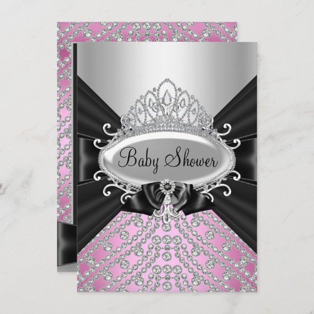 Princess Diamond Tiara & Bow Baby Shower Invite (Front/Back)