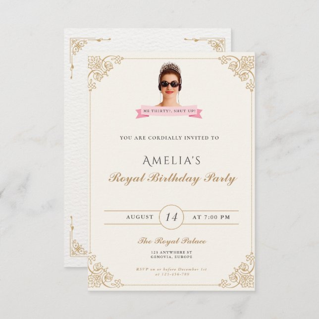 Princess Diaries 30th Birthday milenial Invitation (Front/Back)