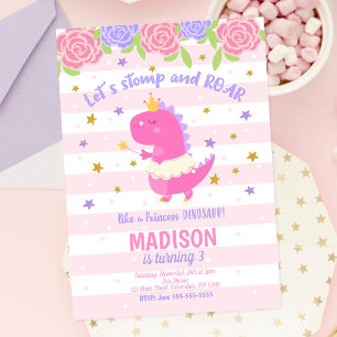 Princess Dinosaur Birthday Invitation