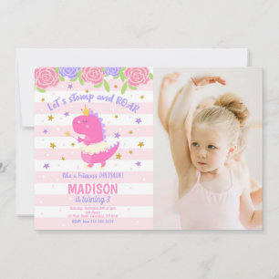 Princess Dinosaur Birthday Photo Invitation