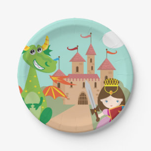 Princess Dragon and Knight Paper Plate