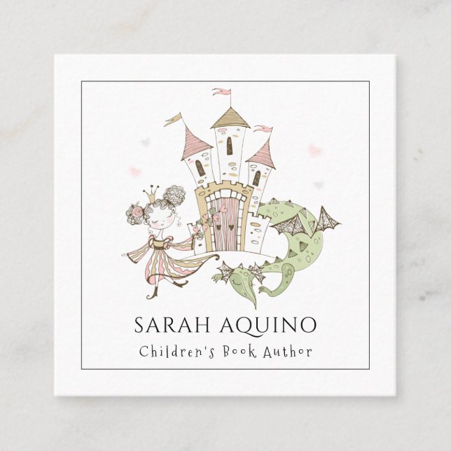 Princess Dragon Castle Children's Book Author Square Business Card (Front)
