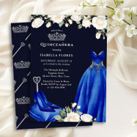 Princess Dress and Roses Blue Quinceanera