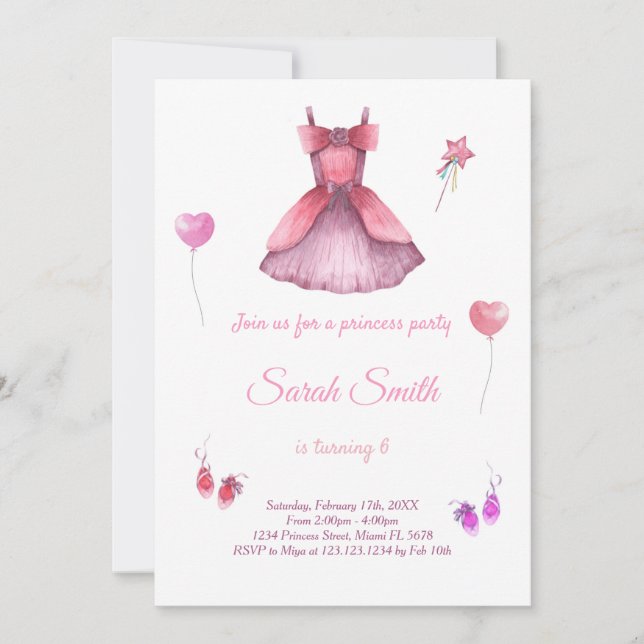Princess Dress birthday invitation (Front)