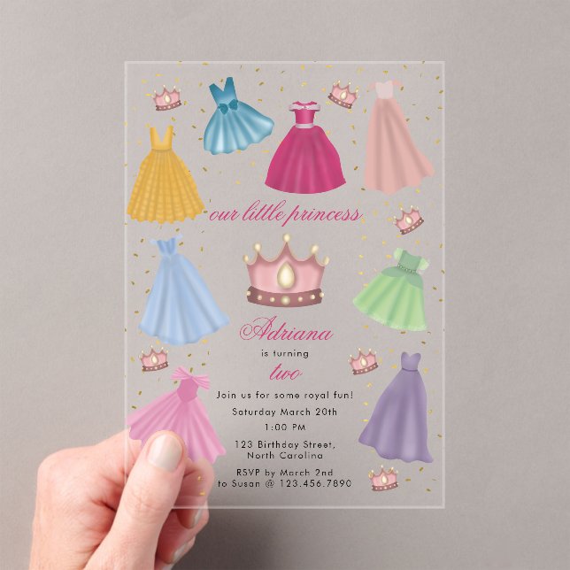 Princess Dresses Fairytale Little Girl Birthday Acrylic Invitations (Insitu (Handheld))
