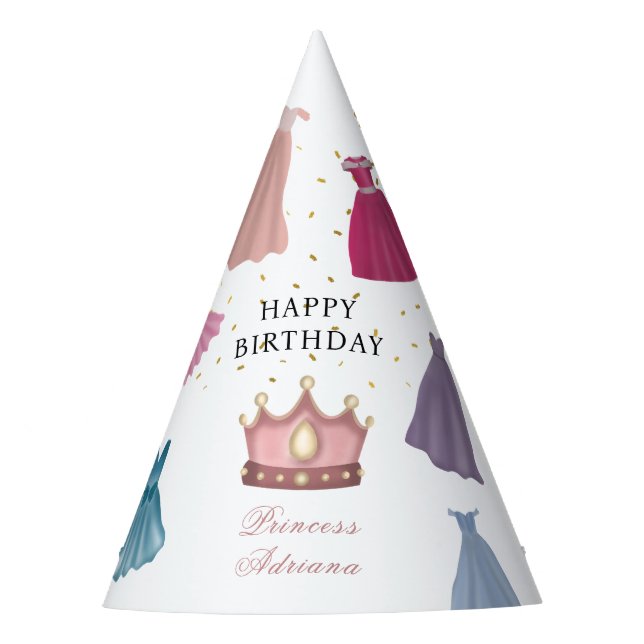 Princess Dresses Fairytale Little Girl Birthday Party Hat (Front)