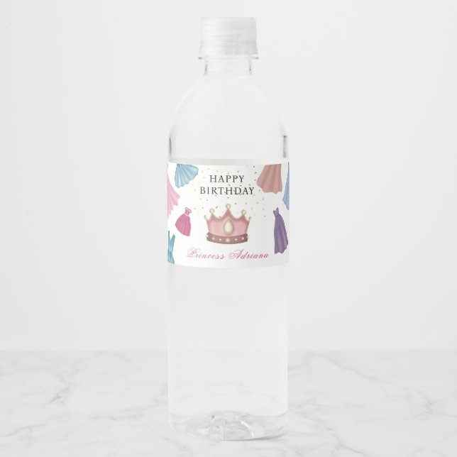 Princess Dresses Fairytale Little Girl Birthday Water Bottle Label (Front)