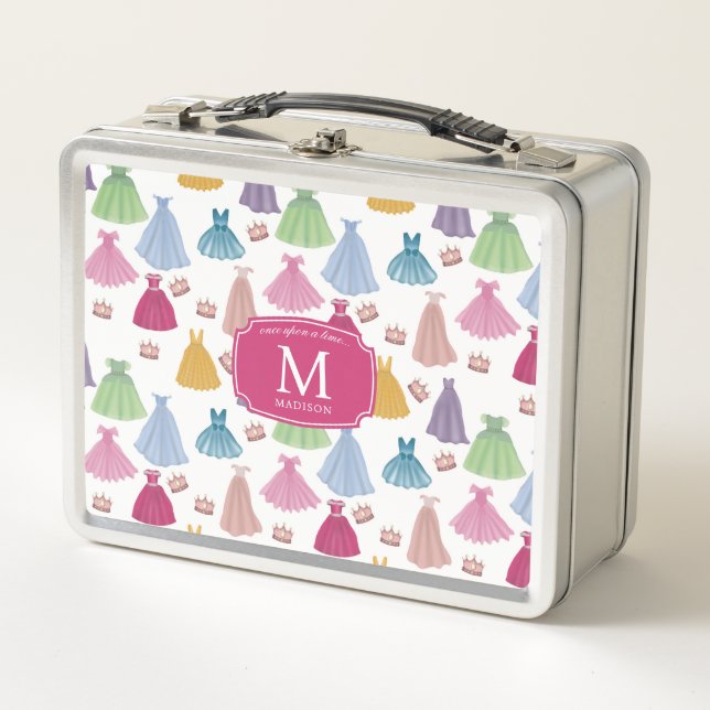 Princess Dresses Fairytale Little Girl Monogram Metal Lunch Box (Front)