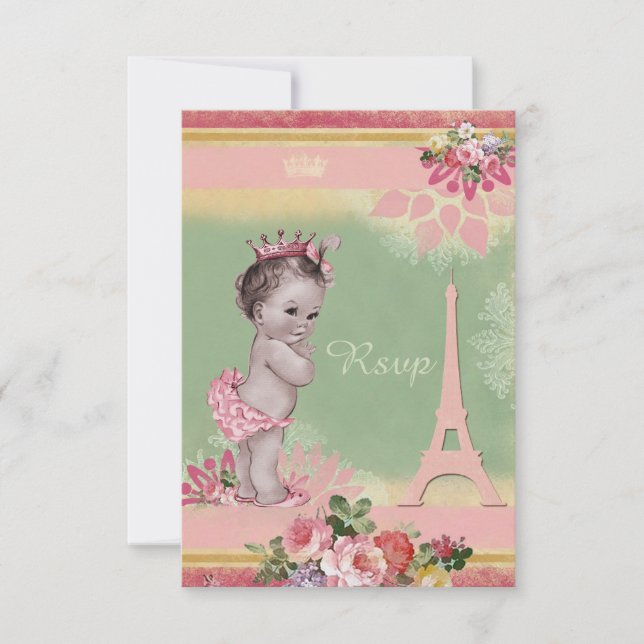 Princess Eiffel Tower Baby Shower RSVP Card (Front)