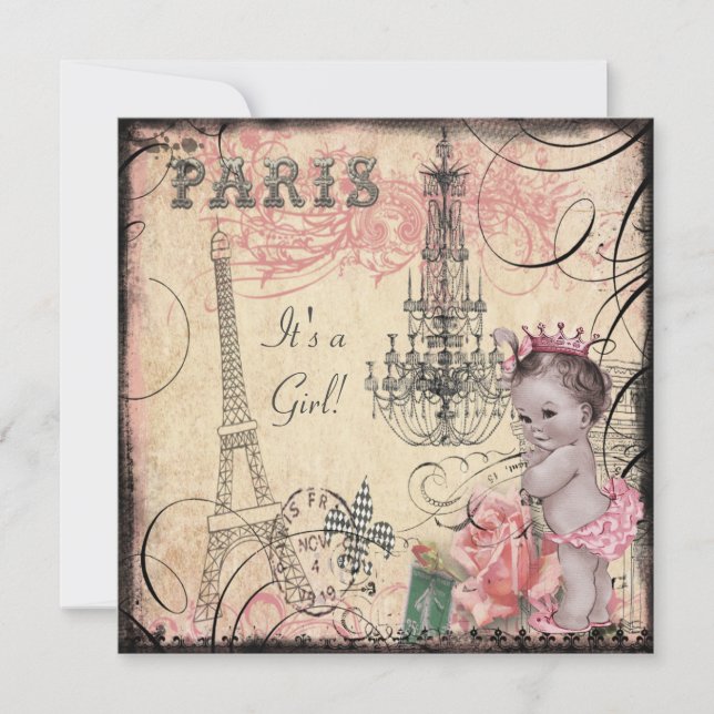 Princess Eiffel Tower & Chandelier Baby Shower Invitation (Front)