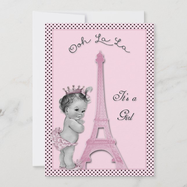Princess Eiffel Tower Polka Dots Baby Shower Invitation (Front)