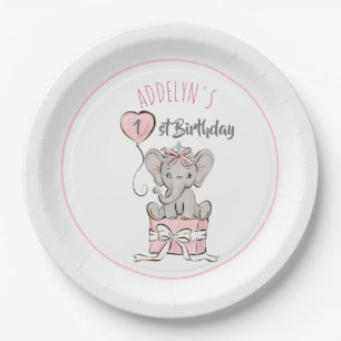 Princess Elephant Balloon Child's Birthday Paper Plate